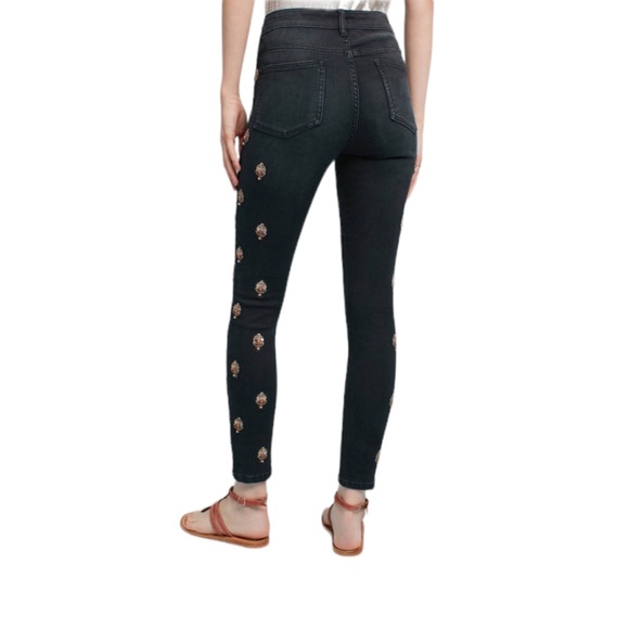 Anthropologie Pilcro Black High Rise rhinestone Skinny Jean jeggings - Picture 2 of 8
